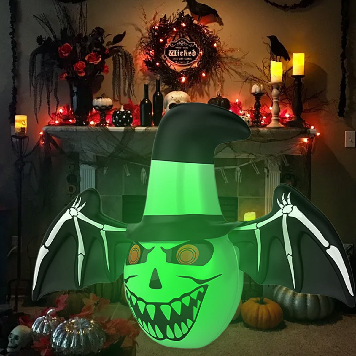 syligr Halloween Inflatable Bat for Yard and Garden Decor, Spooky Bat Decor with Lighted for Outdoor, 24x40 Inch, Porch Patio Lawn Ornament, Trick-or-Treat Party Decoration