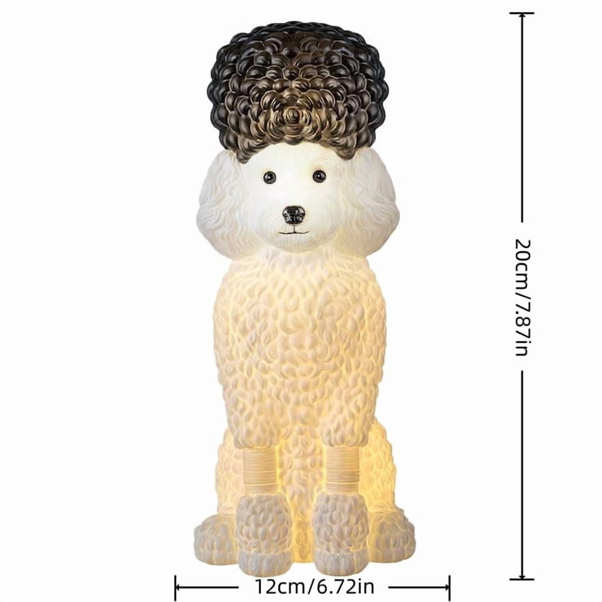 Clearance 7.8" Lighted Poodle Dog Figurine - Resin Warm Glow Statue with Dark Top Knot, Battery Operated Night Light, Cute Tabletop Decor for Home, Nursery, and Pet Lovers