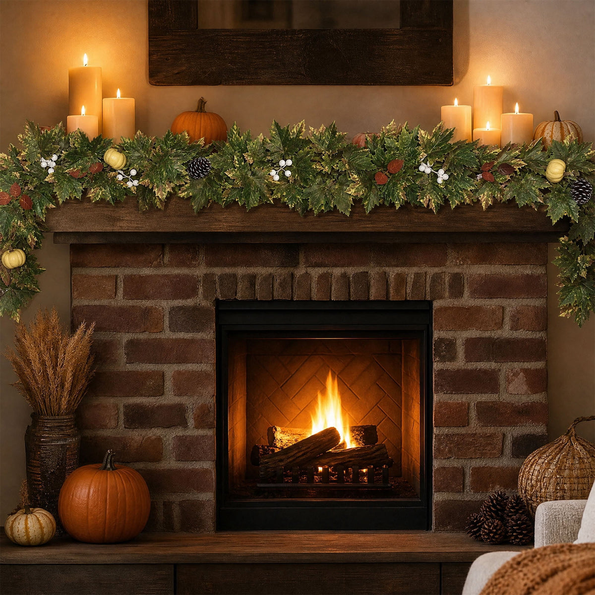 SPOORYYO 2Pcs Fall Maple Leaves Stems for Vase, Artificial Autumn Fake Leaves Decor, Maple Leaf Bushes Shrubs for Thanksgiving Halloween Home Farmhouse Table Centerpiece, 12.99" x 7.87"
