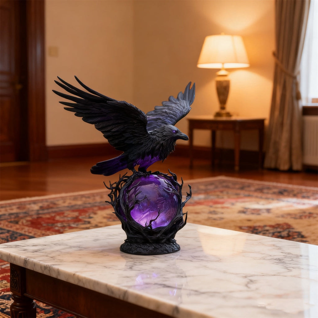 Gothic Mysterious Raven Lamp Light Sculpture, Resin Halloween Moonlight Luminous Crow Bird Led for Home Decor Gift, Bedroom Bedside, Living Room
