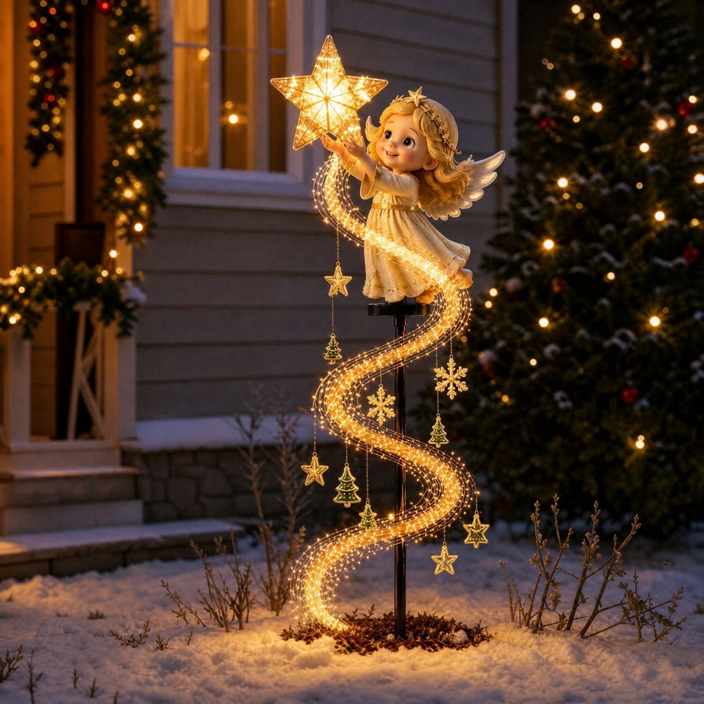 Luckky Christmas Bell Cascade Solar Yard Light,Solar Powered Flowing Star Bell Stake Light,Warm Yellow Outdoor Holiday Decor for Christmas Yard Decor（1 Pack）