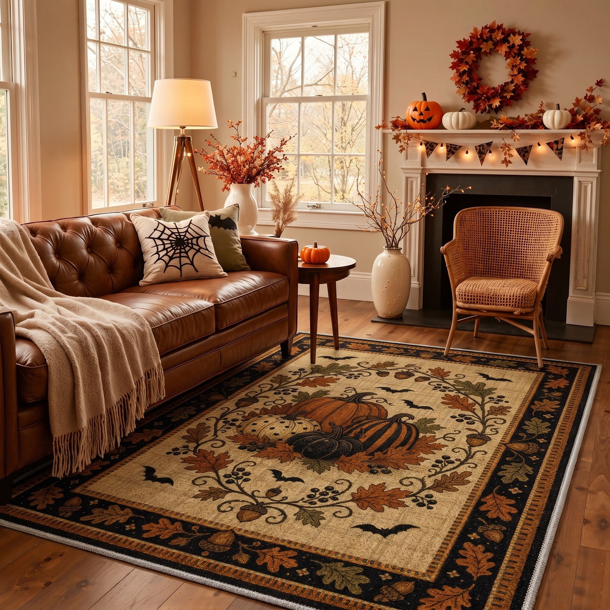 KUETH 3'x5' Halloween Machine Washable Area Rug, Non-Slip Rugs for Living Room, Bedroom and Dining Room, Orange