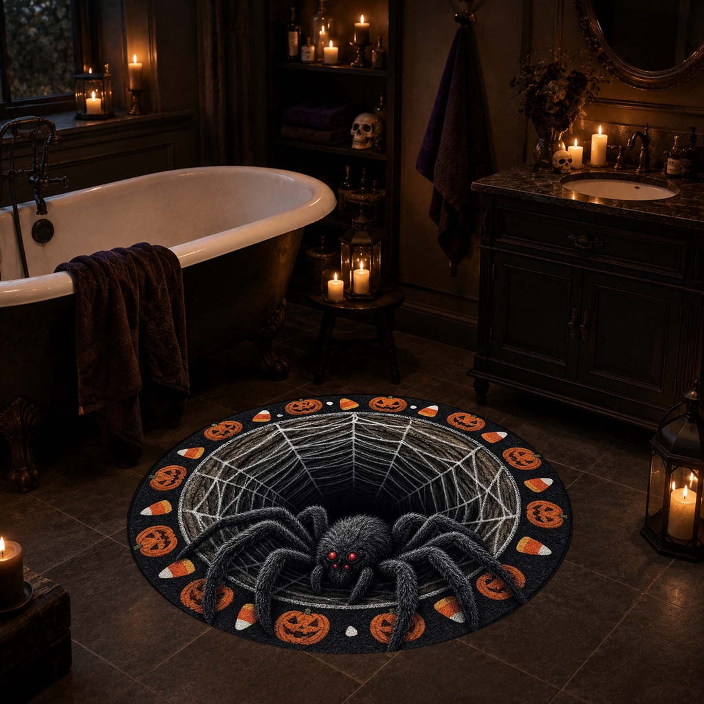 Win s Way 3D Illusion Round Halloween Rug Optical Illusion Doormat Non- Washable Entryway Decor Spooky Fall Front Door Mat for Party Decoration Available in 15.8/23.6/31.5 Inch