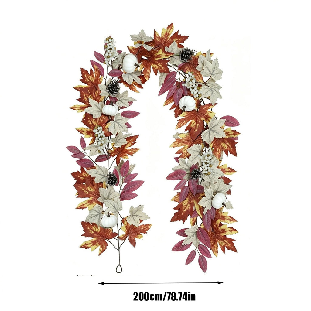 Halloween Artificial Maple Leaf Pumpkin Vine with LED Lights 67-71 Inch Lighted Fall Foliage Garland for Home Halloween Holiday Party Decor