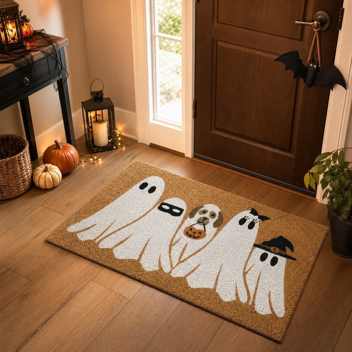 Clearance Natural/Black Floral Bird Outdoor Coir Doormat, 30" x 18"