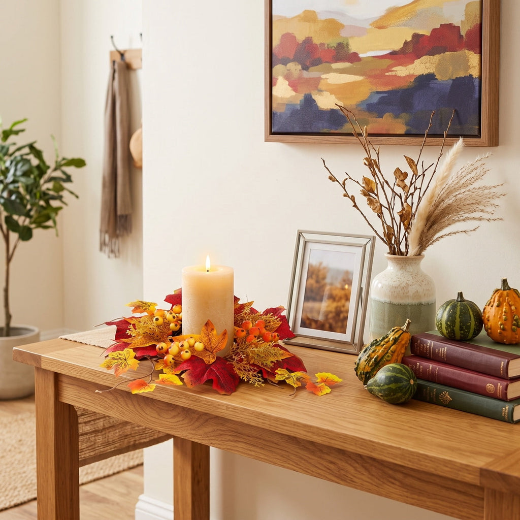 Small Fall Gradient Wreath for Front Door, Multicolor Artificial Autumn Wreaths Thanksgiving Decor for Home, Fall Halloween Decorations, Outdoor Indoor Farmhouse Wall Decor Year Round, E