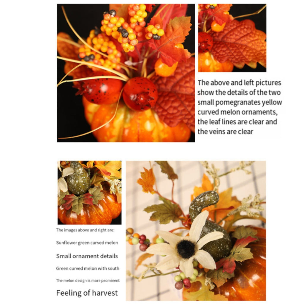 Artificial Pumpkin Outdoor Fall Decorations for Halloween & Thanksgiving, Autumn Harvest Pumpkins, Maple & Pomegranate Decor for Porch and Yard
