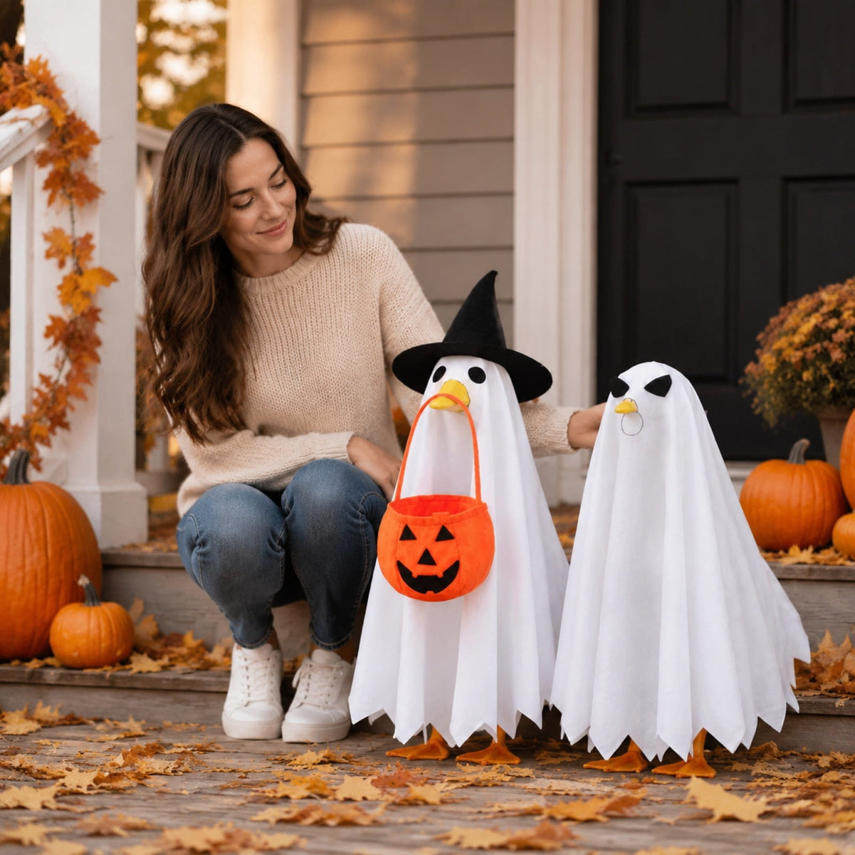 Halloween Garden Porch Decor, Porch Goose Outfits Halloween, 23 Inch Porch Goose Outfits, Witch Dress and Hat Set, Fits 23X11X26 Inch Standing Plush Goose for Front Porch Lawn