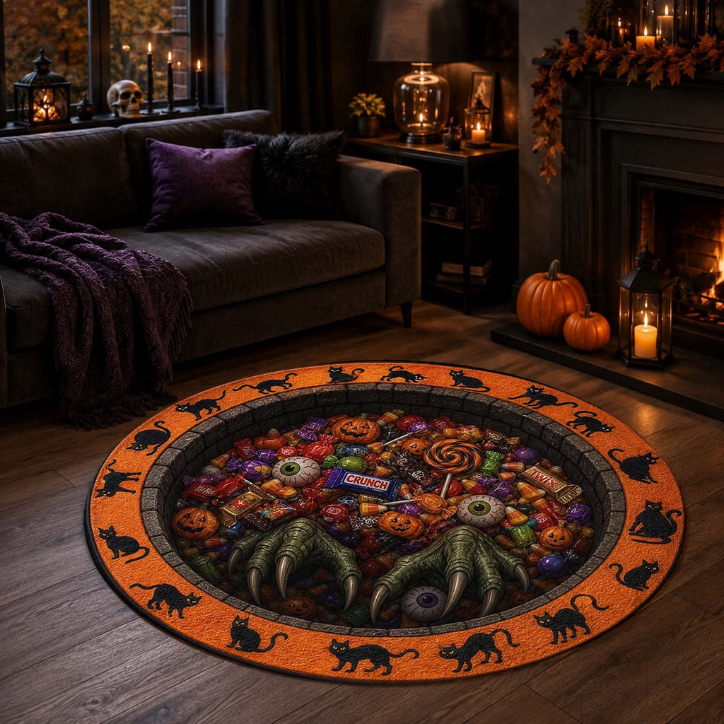 Win s Way 3D Illusion Round Halloween Rug Optical Illusion Doormat Non- Washable Entryway Decor Spooky Fall Front Door Mat for Party Decoration Available in 15.8/23.6/31.5 Inch