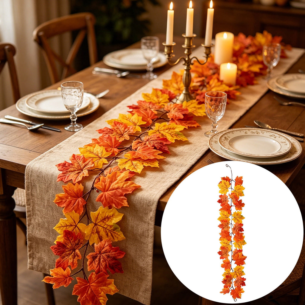 WKSCLPAI Halloween Maple Leaf Garland, Fall Vine Wreaths for Autumn Festivities Decor,Seasonal Garlands for Home,Halloween & Fall Decorations