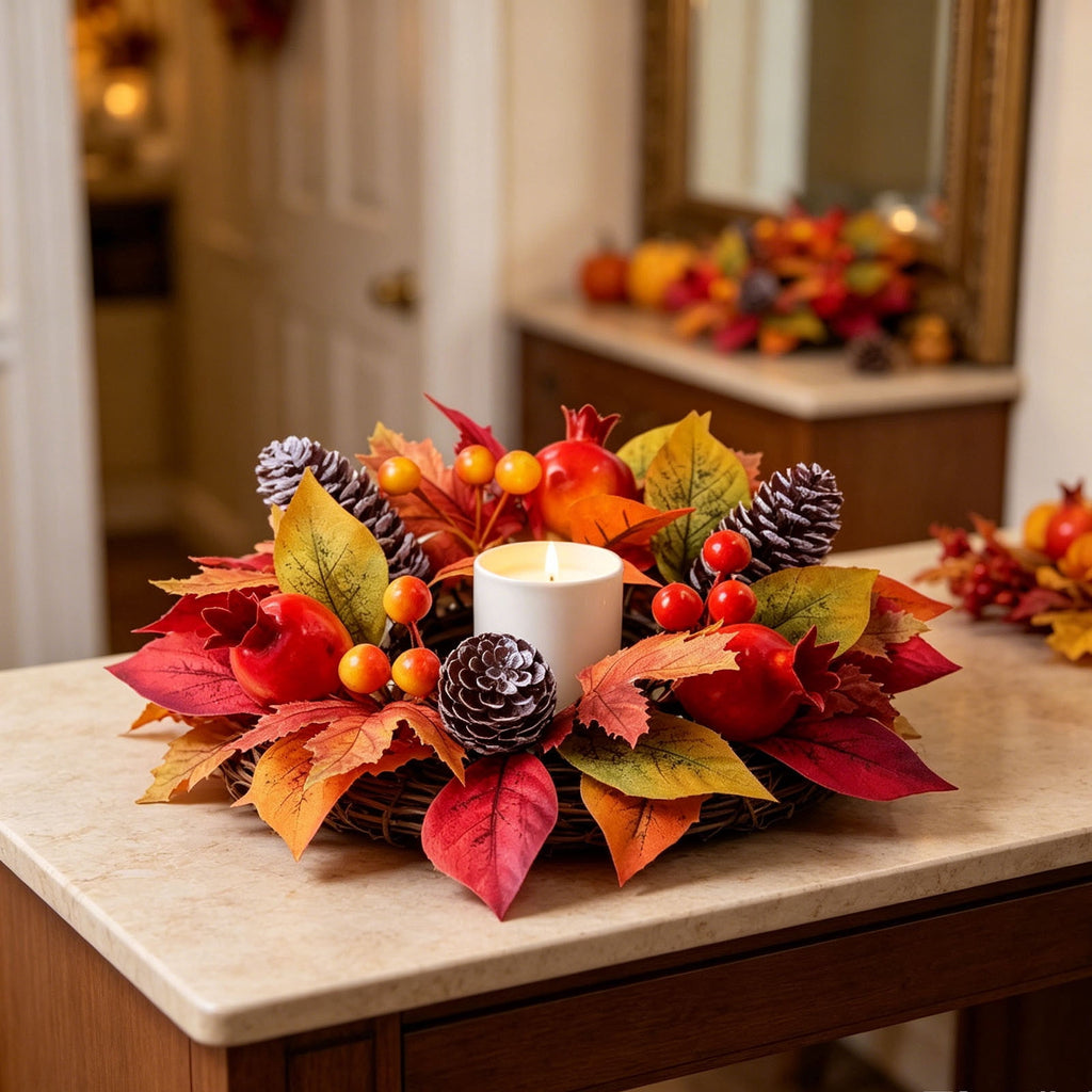 Small Fall Gradient Wreath for Front Door, Multicolor Artificial Autumn Wreaths Thanksgiving Decor for Home, Fall Halloween Decorations, Outdoor Indoor Farmhouse Wall Decor Year Round, E