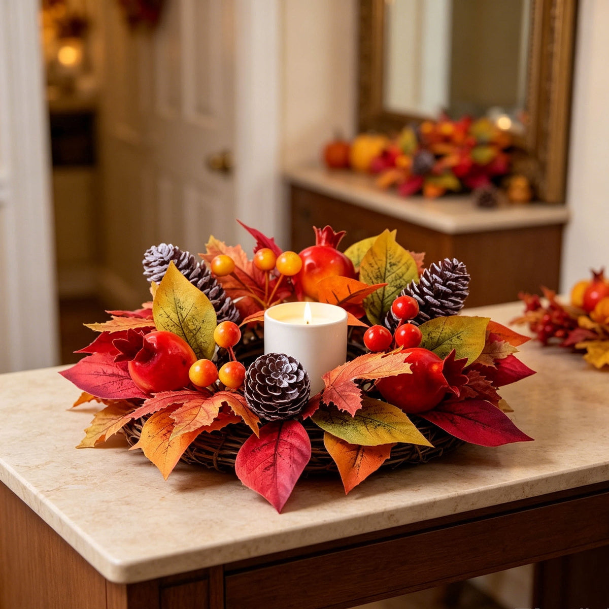 Small Fall Gradient Wreath for Front Door, Multicolor Artificial Autumn Wreaths Thanksgiving Decor for Home, Fall Halloween Decorations, Outdoor Indoor Farmhouse Wall Decor Year Round, E