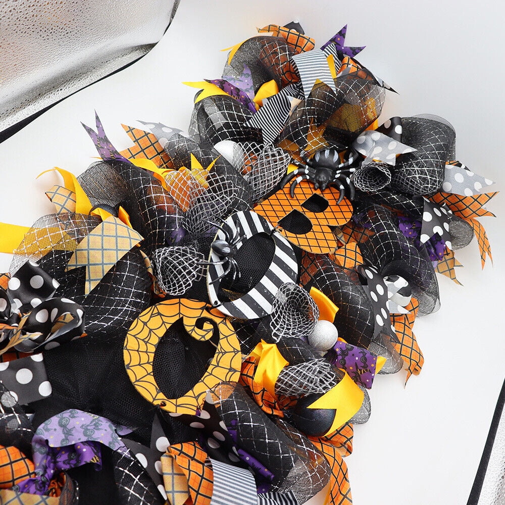 YouLoveIt Boo Halloween Wreath Halloween Pumpkin Wreath for Front Door Halloween Wreath Hanging Welcome Wreath Sign Halloween Decorations Front Door Halloween Party Hanging