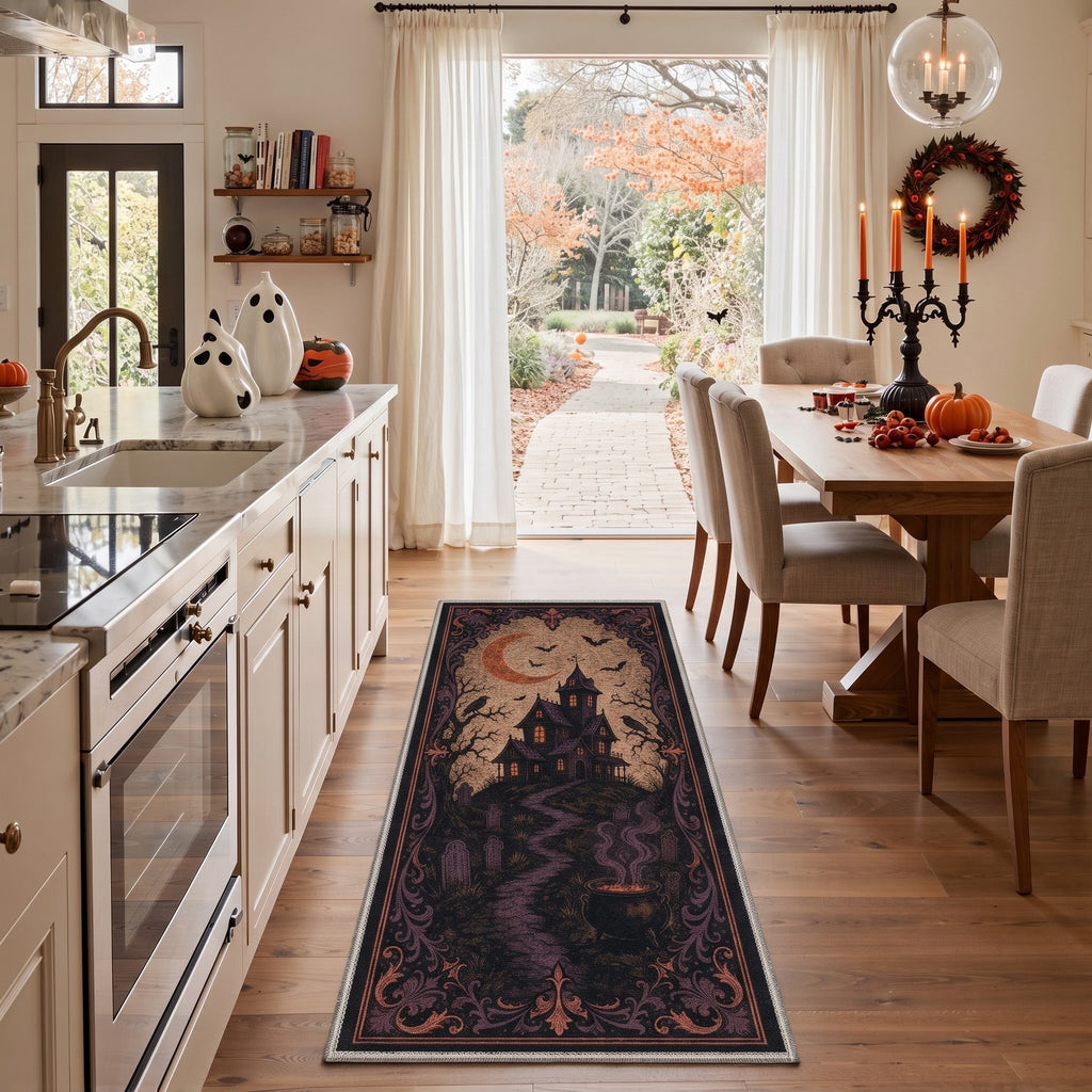 GENIMO 5'x7' Halloween Area Rug for Living Room, Washable Non Slip Soft Vintage Pumpkin Indoor Rug for Bedroom Dining Room Home Office, Antique Moss