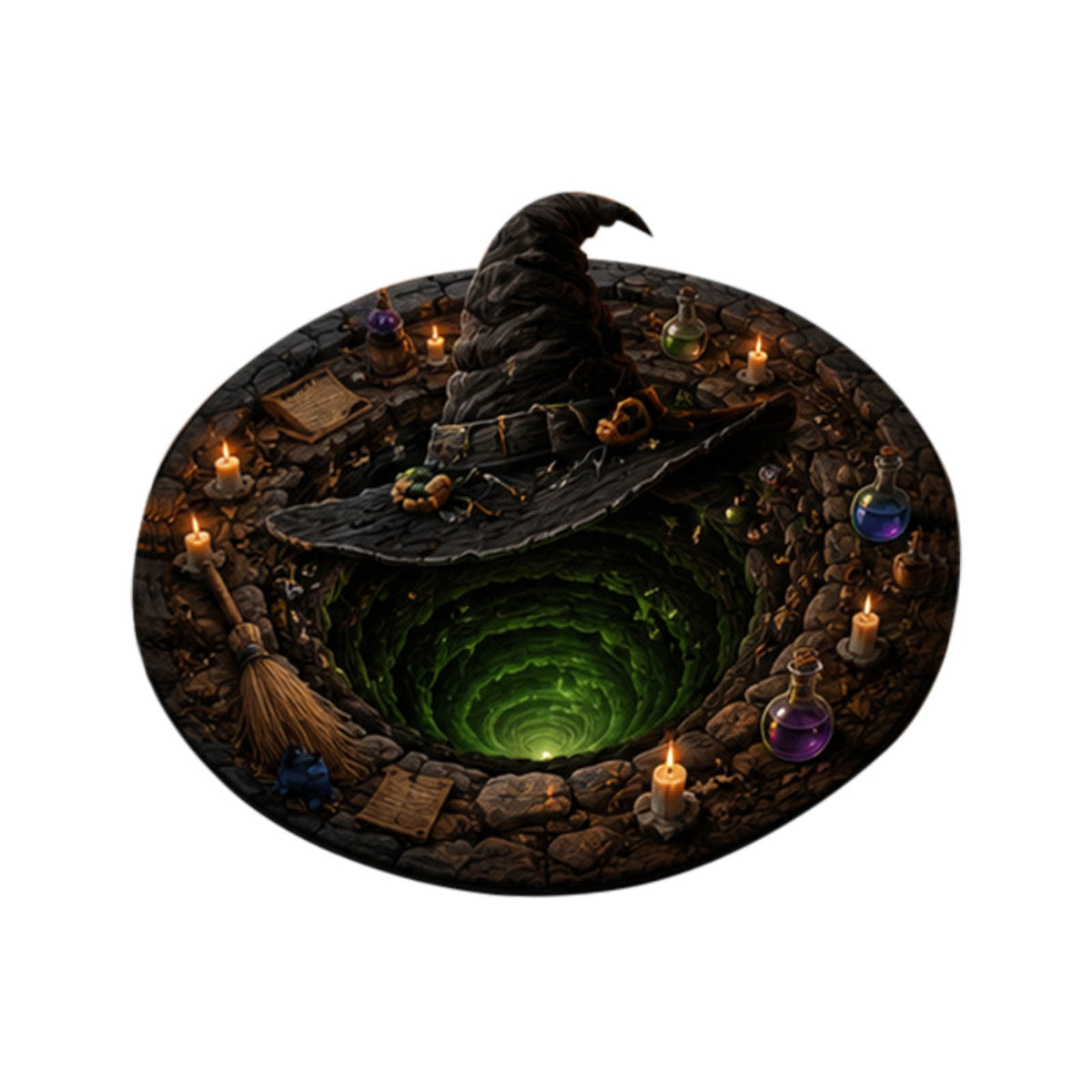 Win s Way 3D Illusion Round Halloween Rug Optical Illusion Doormat Non- Washable Entryway Decor Spooky Fall Front Door Mat for Party Decoration Available in 15.8/23.6/31.5 Inch