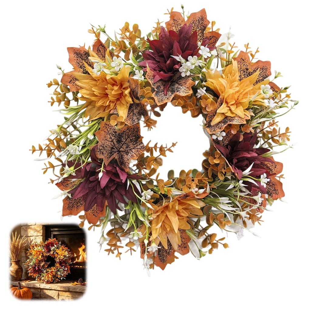 Under $15! Wreaths for front Door Kingtowag Artificial Floral Wreath, Simulation Plant Pastoral Style Door Hanging Decoration Poppy Fruit, Greenery Wreath for Porch, Window, Home, Farmhouse