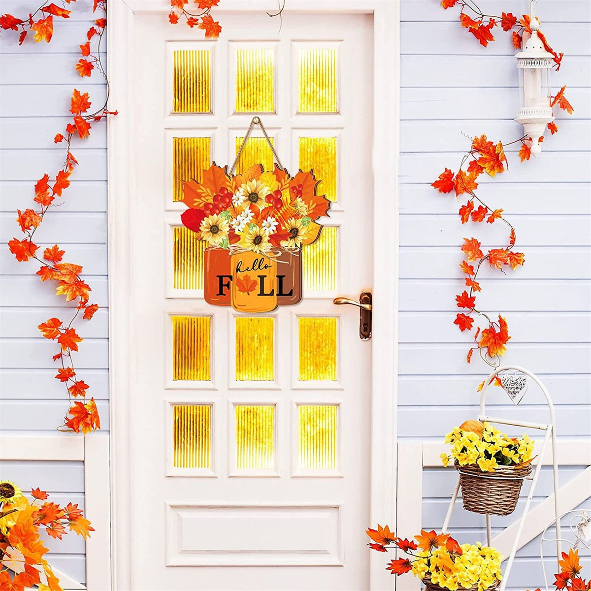 Jierger Halloween Door Decorations Indoors Outdoor Fall Wreaths for The Front Door Fall Leaves Pumpkin Wreaths for Thanksgiving Halloween Home Outdoor Indoor Window Walls Fall Decorations 11.8"x 11.8"