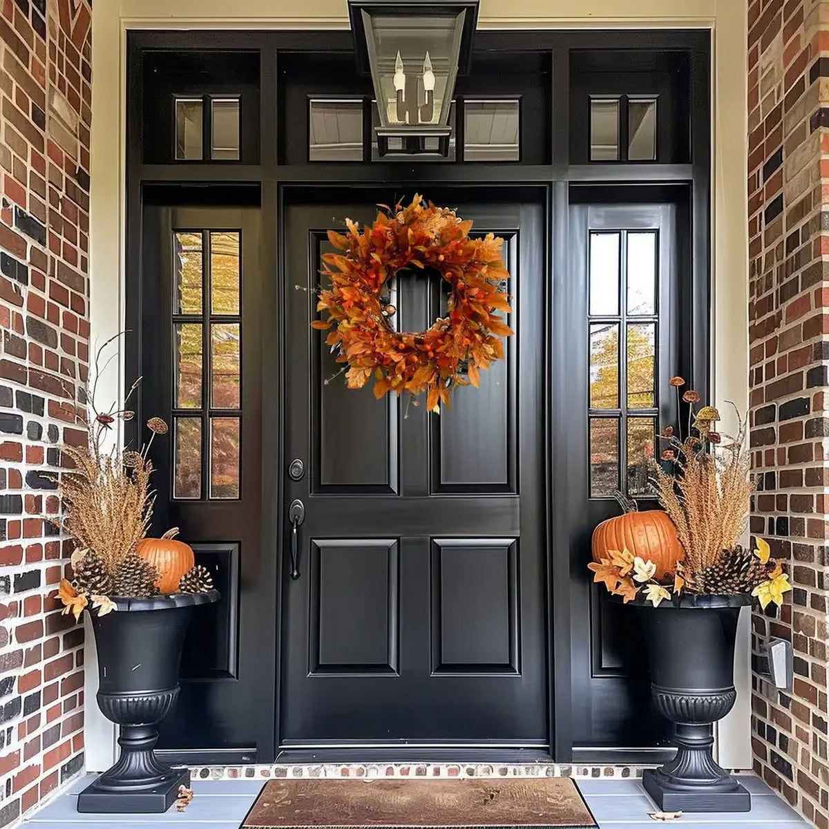 Fall Wreath Pumpkin Wreath for Front Door with Maple Leaves Harvest Wreath for Door Window Porch Thanksgiving Halloween Decor