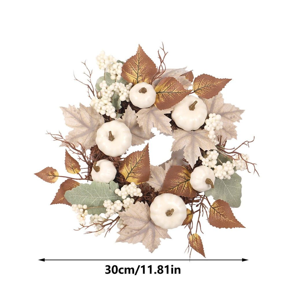 12 Inch Fall Wreath with Pumpkins & Maple Leaves - Autumn Harvest Wreath for Front Door, Thanksgiving & Halloween Farmhouse Decor