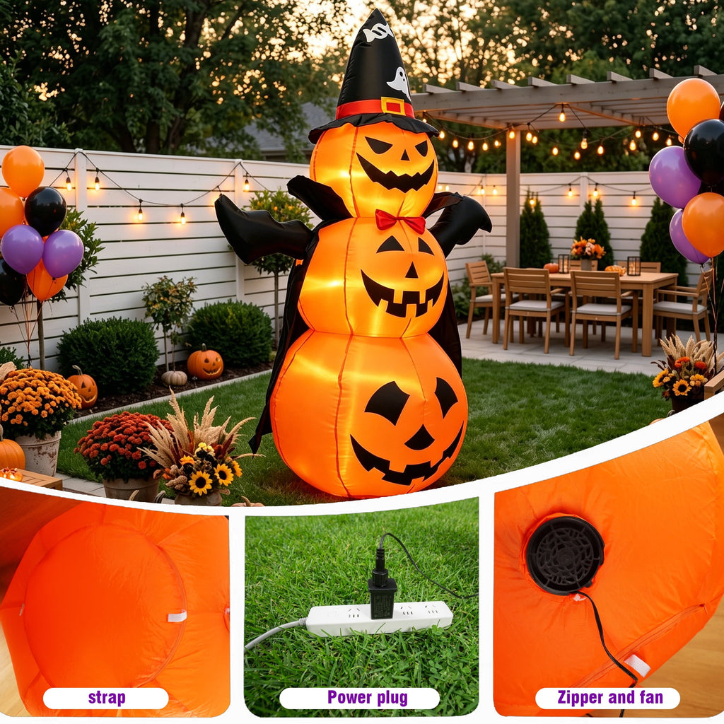 MAGOTAN 8 ft Halloween Inflatable Pumpkin Halloween Inflatable Pumpkins Ghost Tombstone Outdoor Yard Decoration Build-in 7 LED White Lights