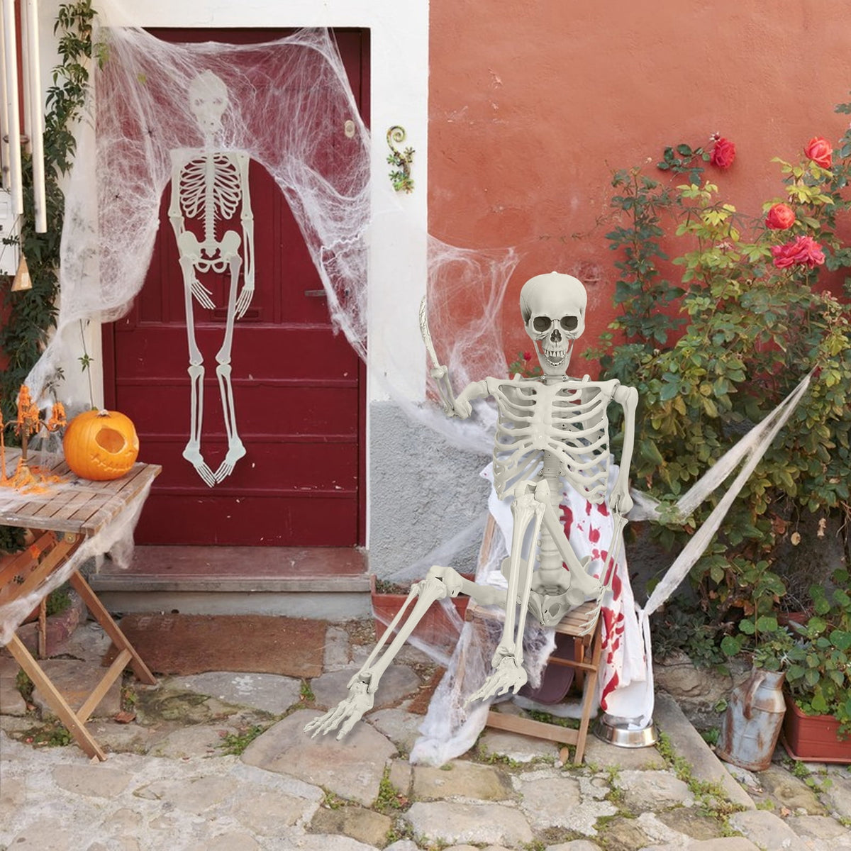 Yedigre 5.4FT HalloweenSkeleton Decor, Movable Joints Realistic Full Body Bones Skeleton Prop, No Light