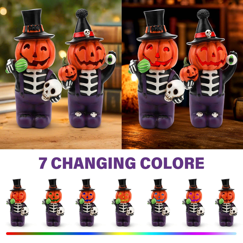Ayieyill 2pcs Halloween Cat and Skeleton Figurines Vintage Halloween Black Cat Decor Halloween Table Decorations