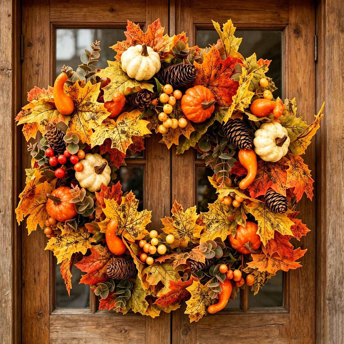 SPOORYYO 2Pcs Fall Maple Leaves Stems for Vase, Artificial Autumn Fake Leaves Decor, Maple Leaf Bushes Shrubs for Thanksgiving Halloween Home Farmhouse Table Centerpiece, 12.99" x 7.87"