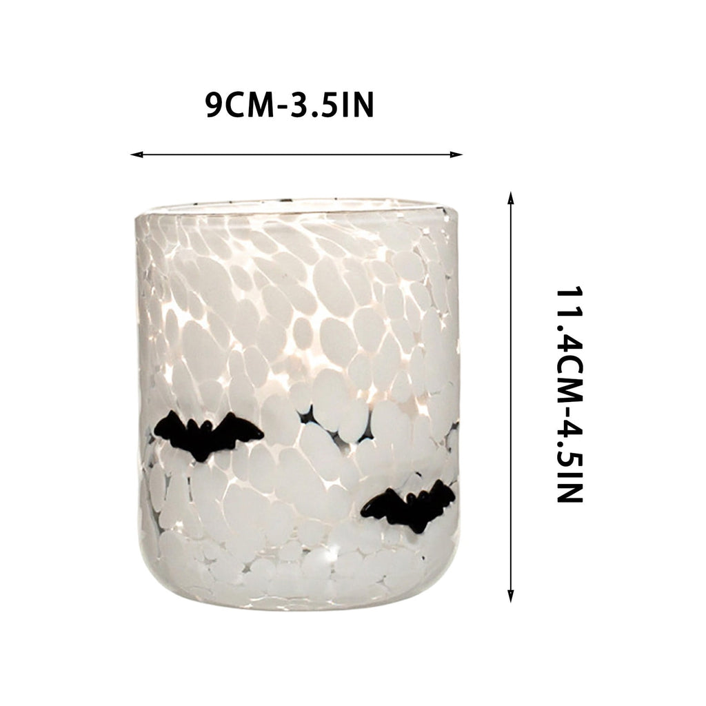 Qocolcyl Halloween Icon Glass Cups - 3.5x4.7in Ghost Bat Snake Pumpkin Icon Juice Stemless Wine Glasses Double Old Fashioned Hand Blown Drinking Cups for Halloween Party Gift