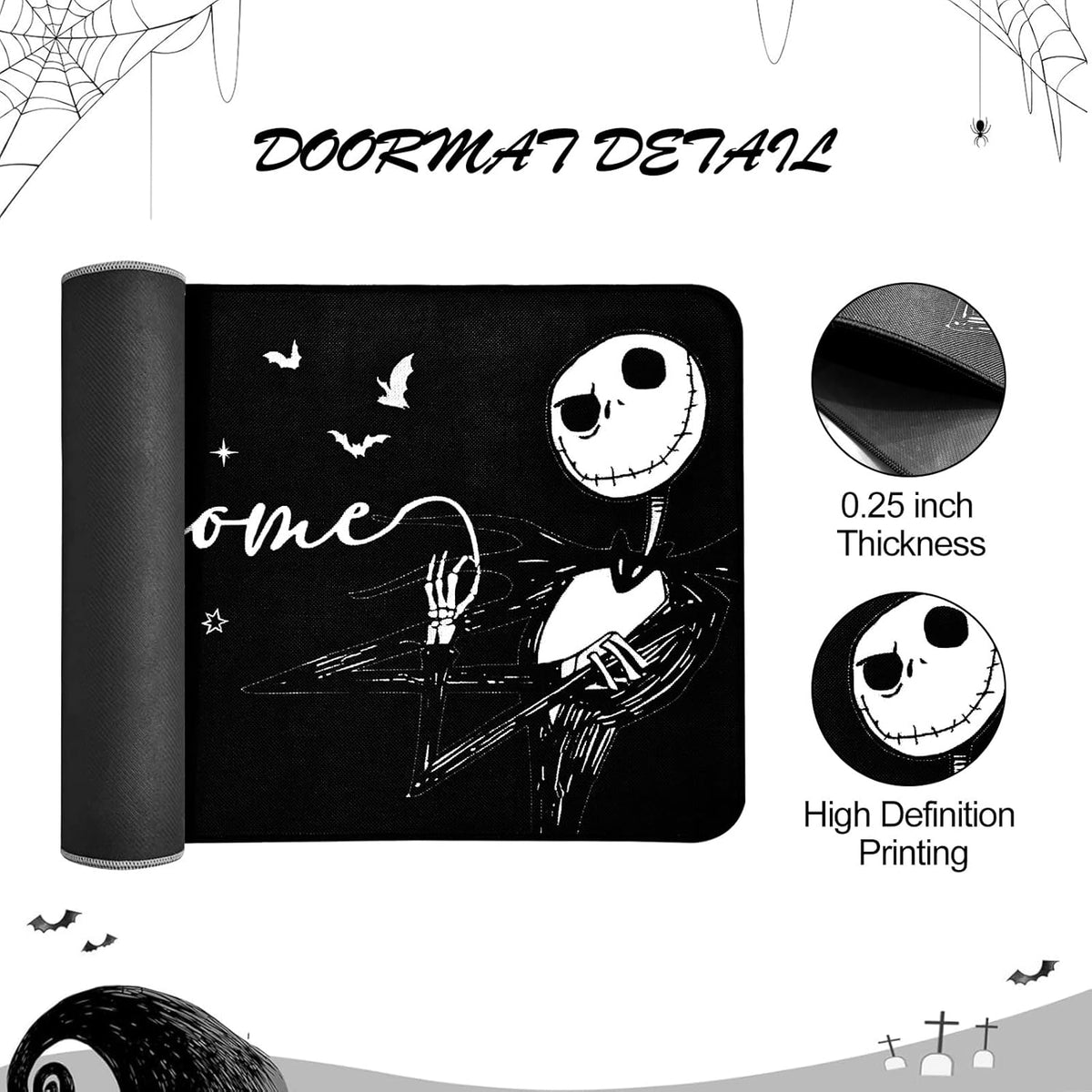 Jack Skeleton Door Mat 30x17 inch, Nightmare Christmas Welcome Doormat, Nightmare Christmas Gfits, Nightmare Christmas Decor