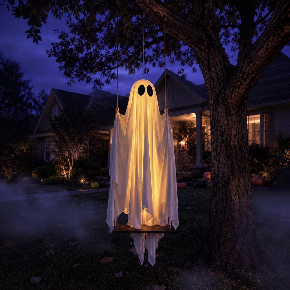 Gifts Under $20 Ghost Campfire Night Light, Flickering Flame Nightlight, Halloween 3D Cute Spooky Marshmallow Ghost Decoration for Bedroom, Spooky Season Home Halloween Decor for Ki*ds Adults