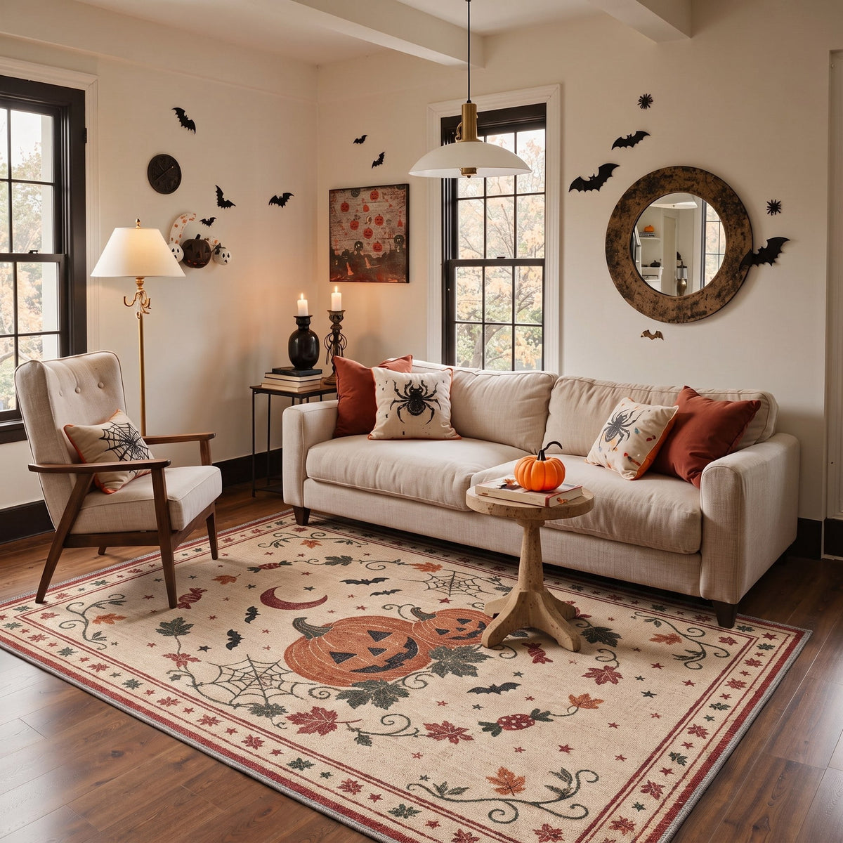 KUETH 3'x5' Halloween Machine Washable Area Rug, Non-Slip Rugs for Living Room, Bedroom and Dining Room, Orange