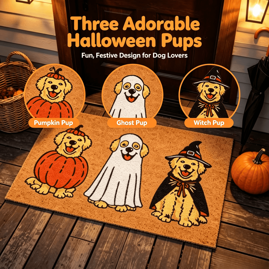 Halloween Golden Retriever Door Mat, 30"×18" Non-Slip Floor Rug, Mat for Home Porch Fall Decor & Pet Lover Housewarming Gift