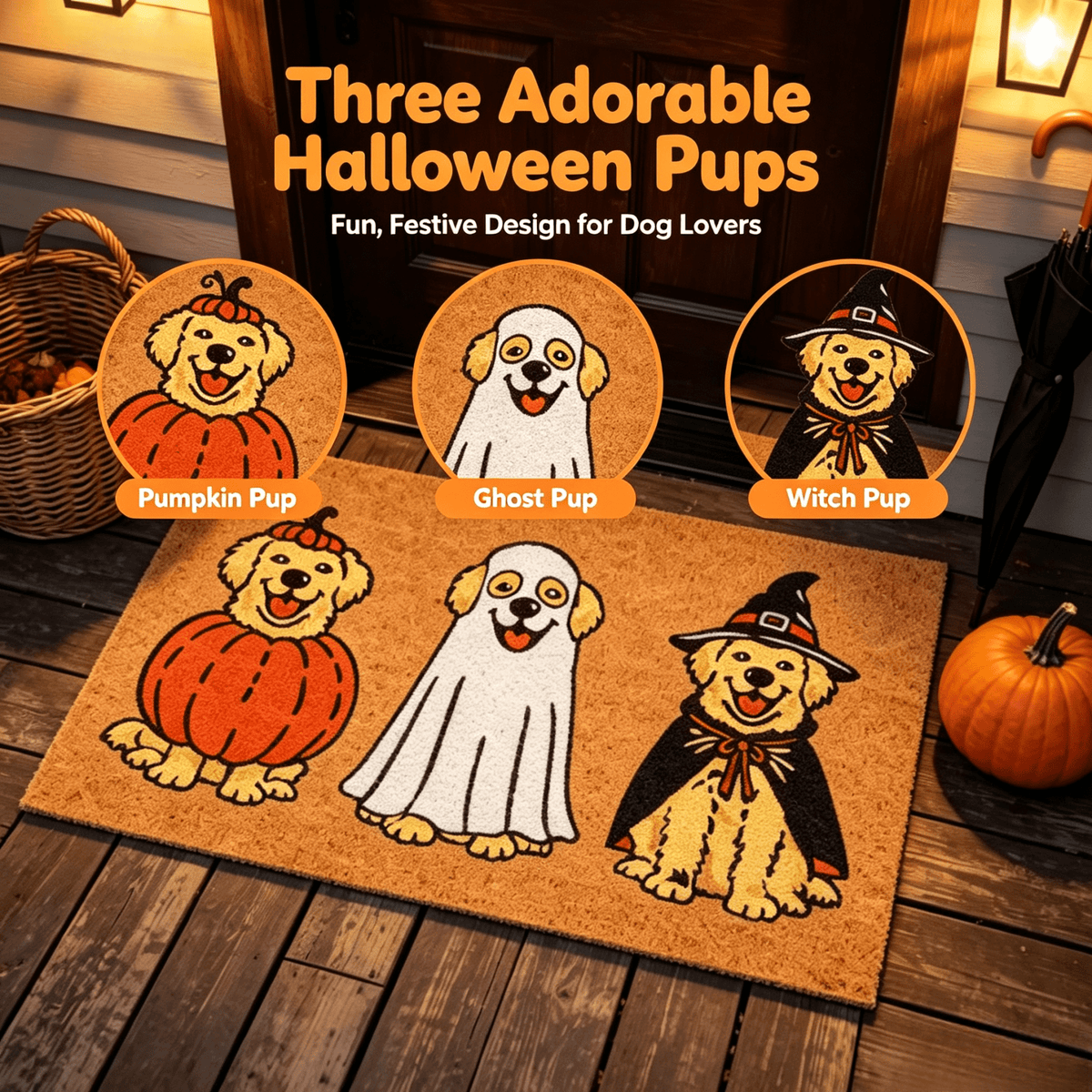 Halloween Golden Retriever Door Mat, 30"×18" Non-Slip Floor Rug, Mat for Home Porch Fall Decor & Pet Lover Housewarming Gift
