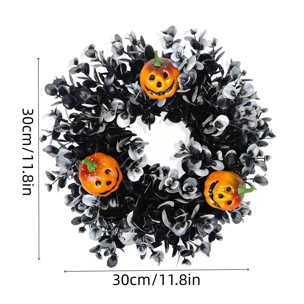Halloween Wreaths for Front Door Halloween & Fall Fake Greenery Door Wreath, Thanksgiving Hanging Decor for Porch Window 12 Inch, D
