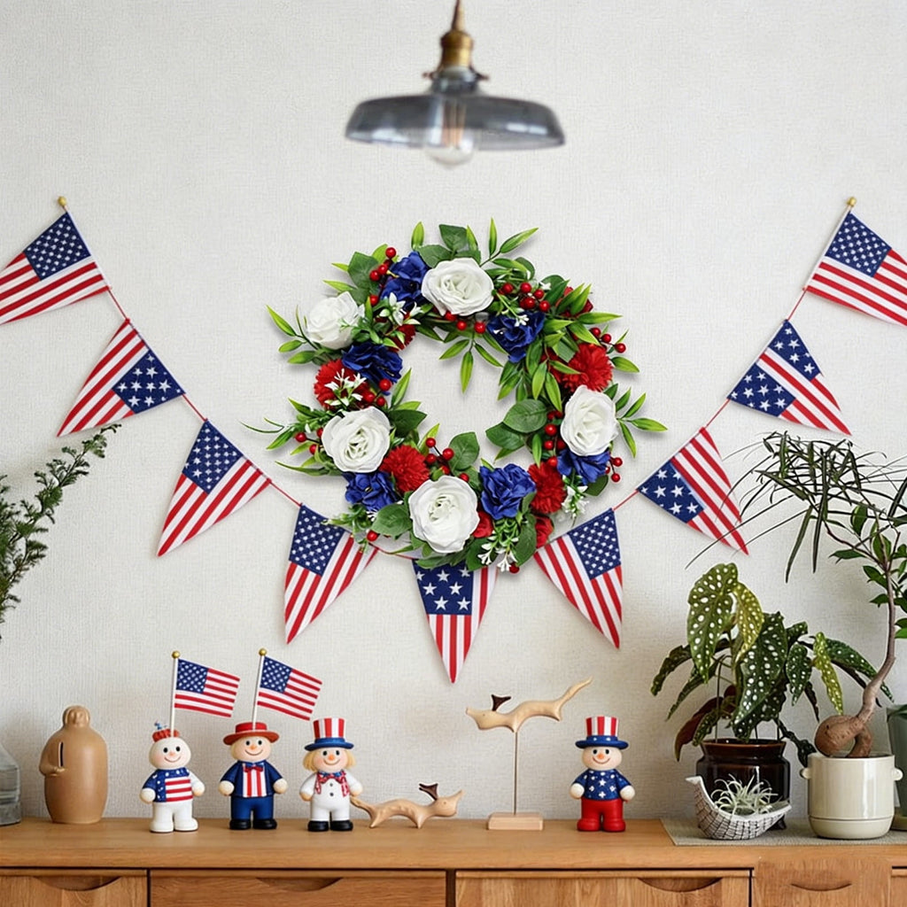 AZXY 20 Inch 4th of July Patriotic Wreath, Red White Blue Mesh Wreath with American Flag Star & Stripe Ribbons, Patriotic Americana Decor for Independence Day Memorial Day Front Door Indoor Outdoor