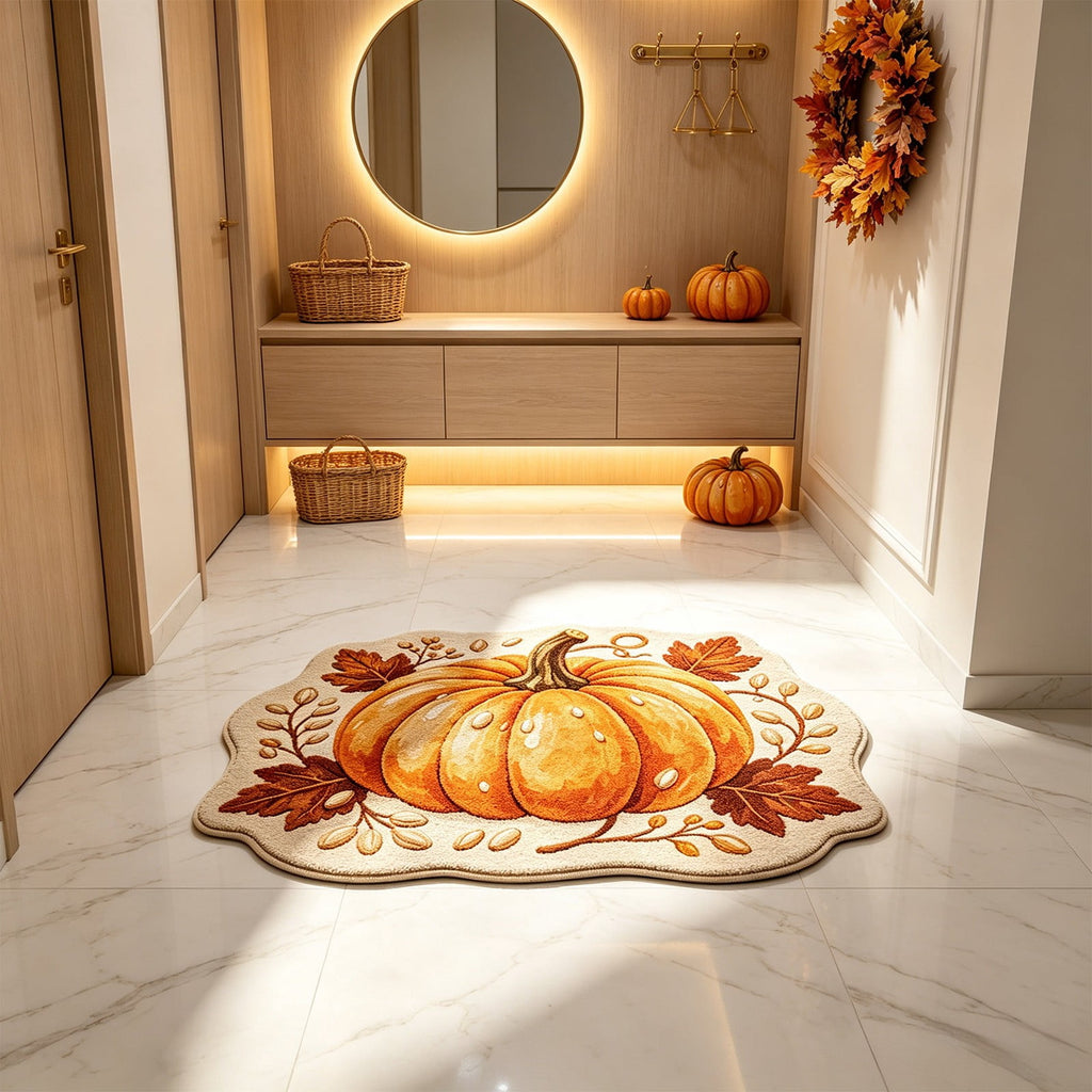 Fall Area Rug Maple Leaf Pumpkin Imitation Wool Mat 27.56x27.56in Polyester Skidproof & Soft for Living Room Bedroom Entryway Fall Doormat by MPOISVA