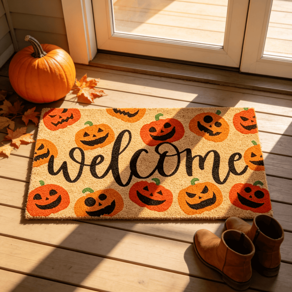 Halloween Pumpkin Doormat, Soft Non-Slip Indoor Outdoor Welcome Rug for Entryway Porch and Front Door
