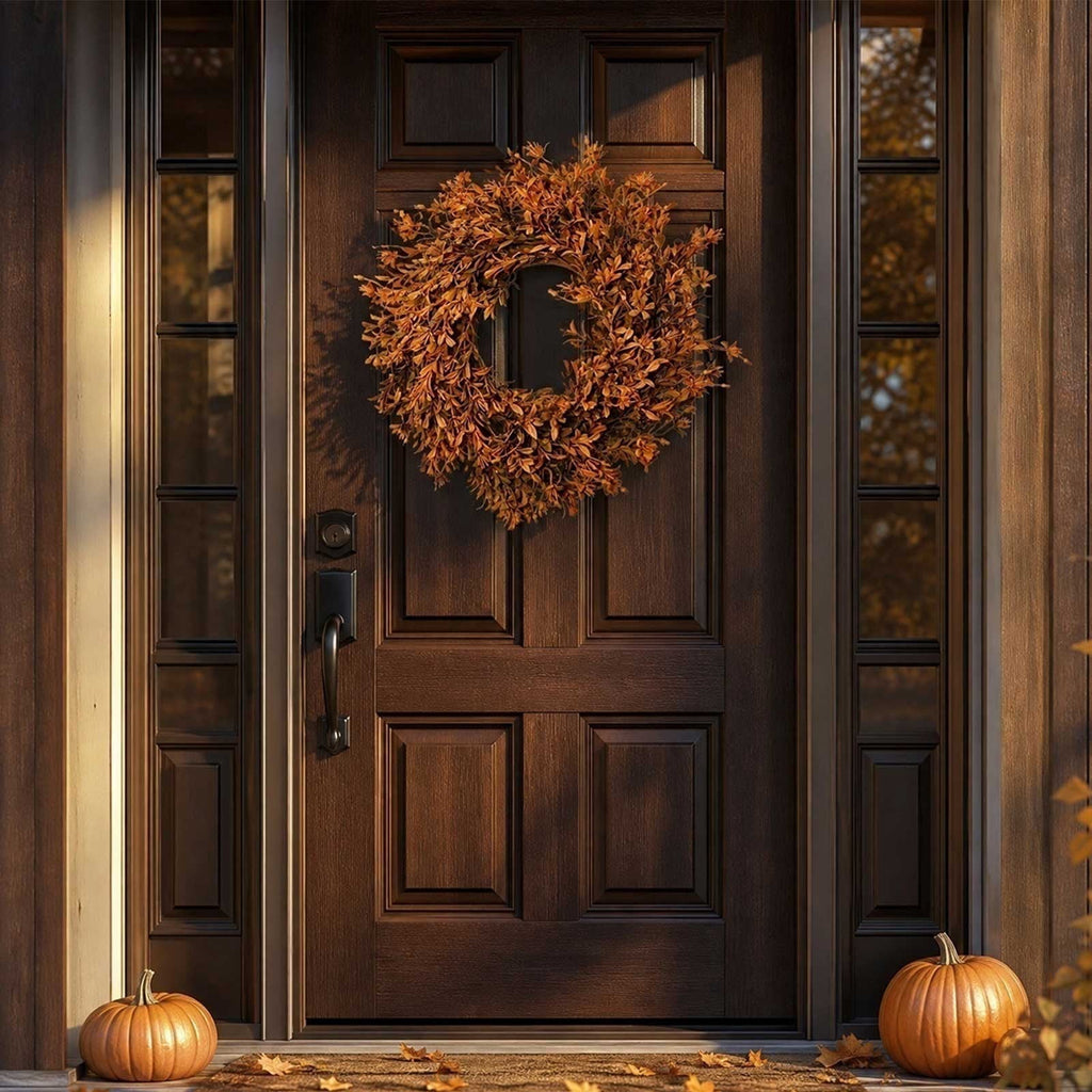 Rirozkan Halloween Thanksgiving Garland, Orange Simulation Plants Door Decor, Festival Wreath for Indoor, Outdoor, Porch, Window, Mantel
