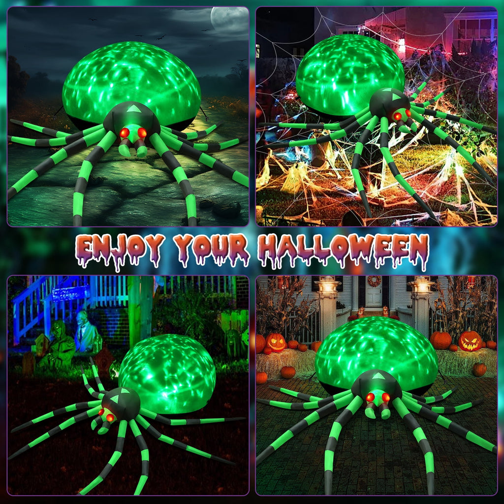 Yexmas 8FT Halloween Inflatables Outdoor Decorations Giant Spider Decorations with LED Lights and Air Pump Blow up Inflatable Green