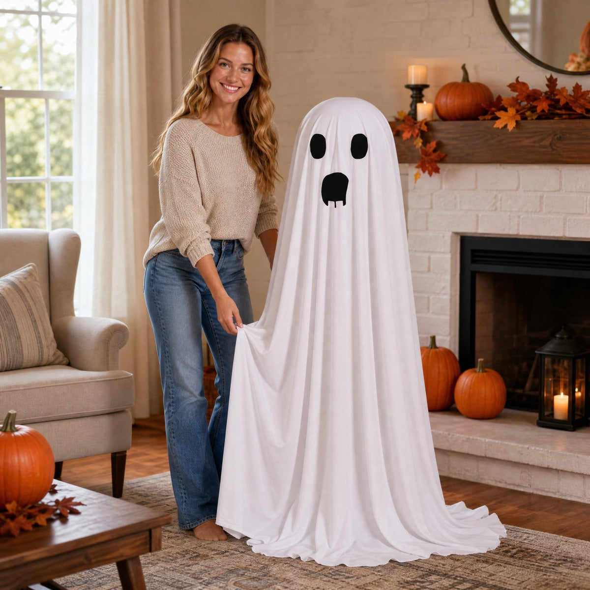 Aurorax Early Halloween Decorations Outdoor,Ghost Halloween Decoration 2 ft Realistic Waterproof Ghost Decor for Front Porch Yards Gardens Lawn Black