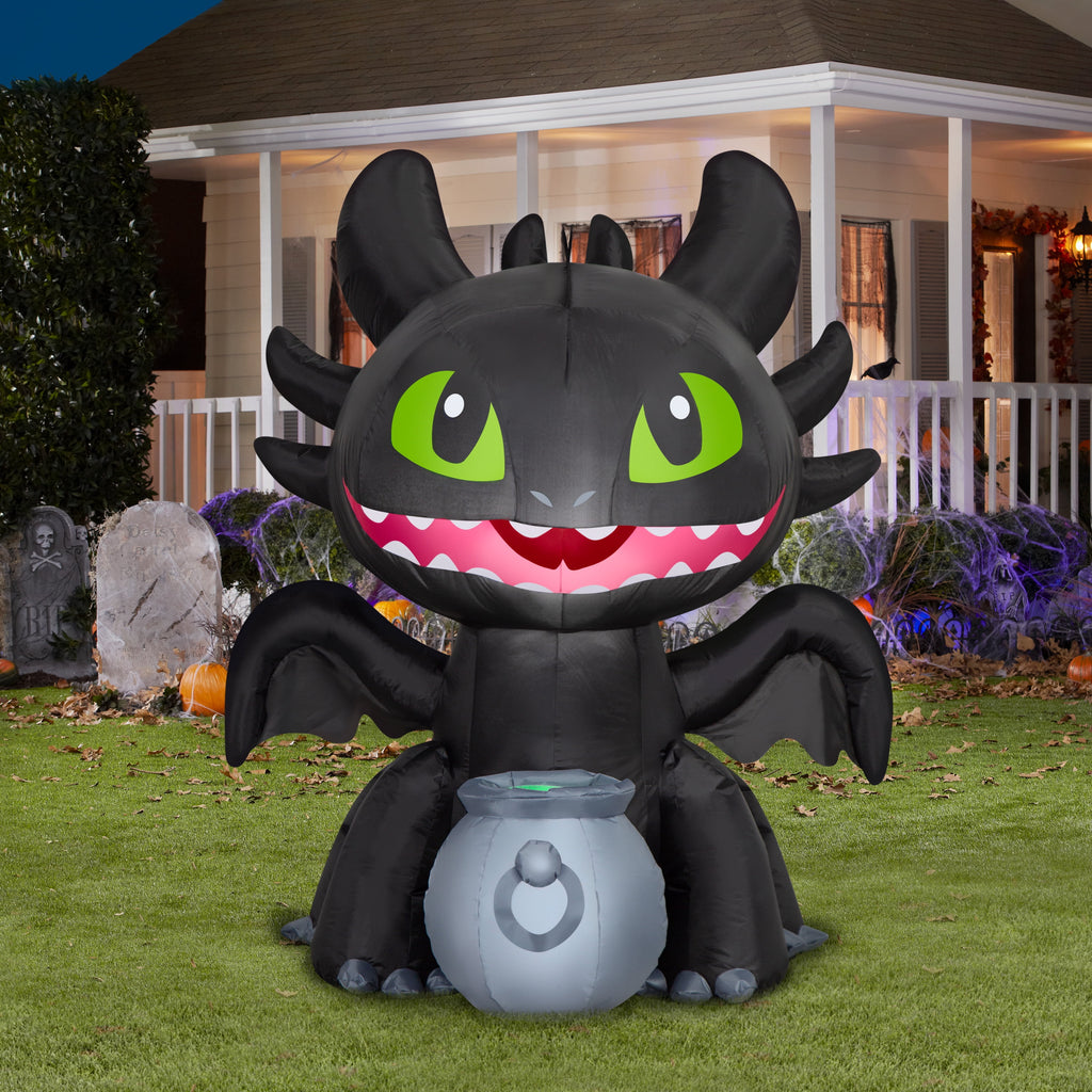 Airblown Halloween Yard Inflatables Light Toothless with Cauldron Universal, 4.2 ft