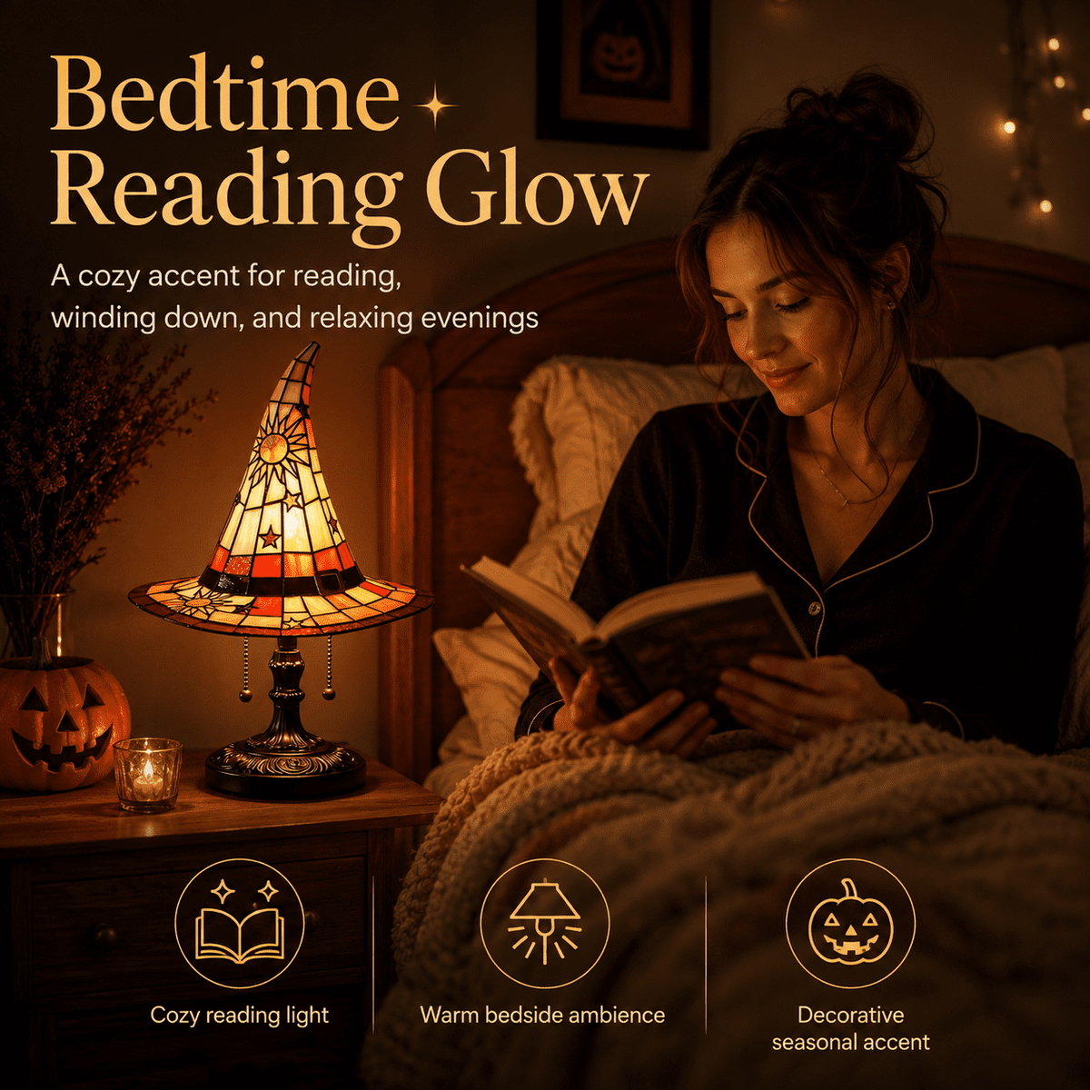 Diceymbol 11.81 Inch Halloween Ghost Night Light, Witch Hat Ghost Lamp with Jack O Lantern, Halloween Decorations Indoor for Table Mantel Party Decor