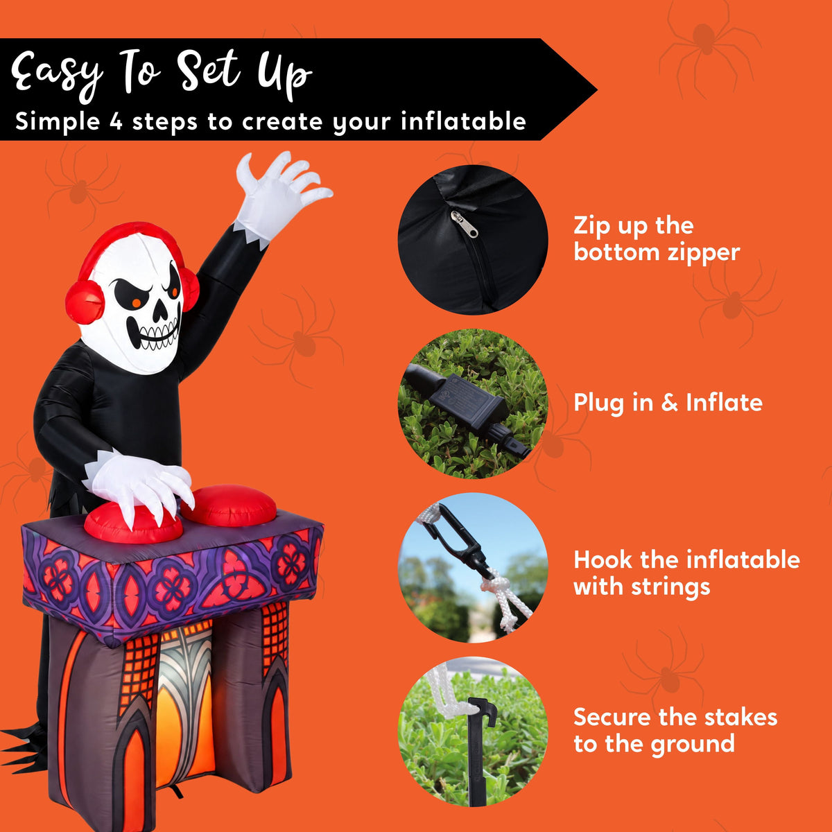 Joyfy 8 FT Halloween Inflatable Skeleton Dinosaur with Build-in LEDs Pumpkin Decorations,Halloween Outdoor Decorations Blow up Yard Decorations