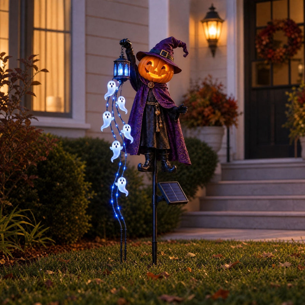 Halloween Solar Garden Stake Light,Metal Hanging Pumpkin Lantern Waterproof for Yard Lawn Proch