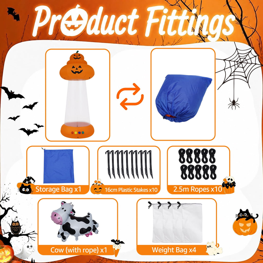BSHAPPLUS® 9ft Halloween Inflatable Decorations,Blow up Yard Decor with Auto-Scaling Ghost in Pumpkin, Witch, Tombstone,Black Cat,Built-in LED,IP44 Waterproof for Outdoor Lawn Garden Party