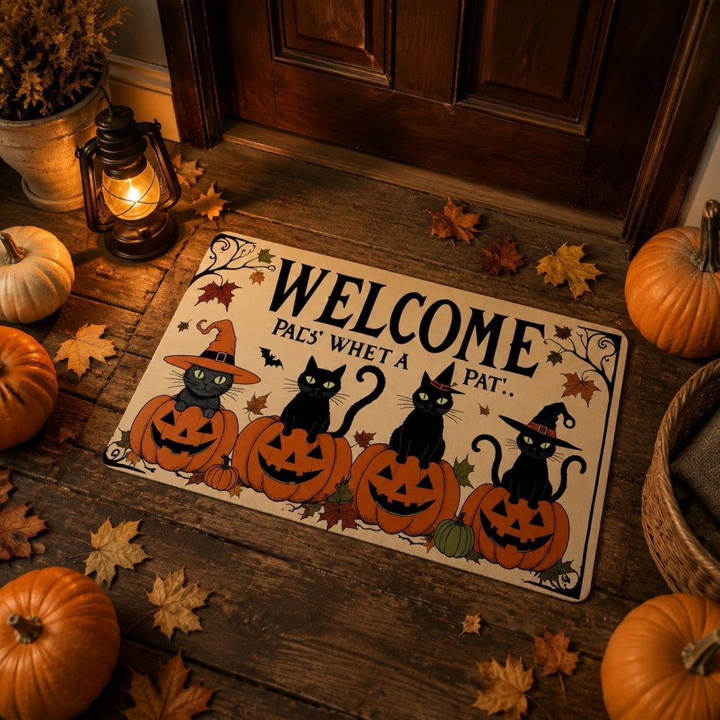Halloween Dog Door Mat 16x24", Golden Retriever Ghost Pumpkin Welcome Rug for Porch, Halloween Outdoor Decorations