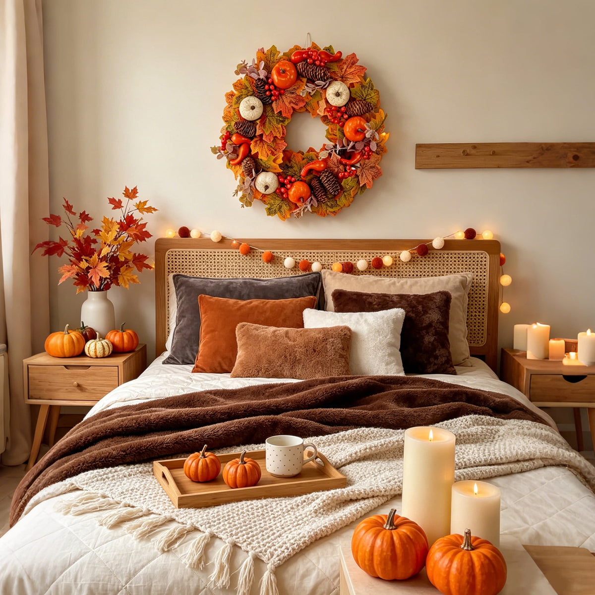 AGCAN 18 Inch Fall Wreaths for Front Door, Autumn Wreaths with Pumpkin & Pine Cone, Fall Decor for Indoor Outdoor Thanksgiving Harvest Festival Celebrations