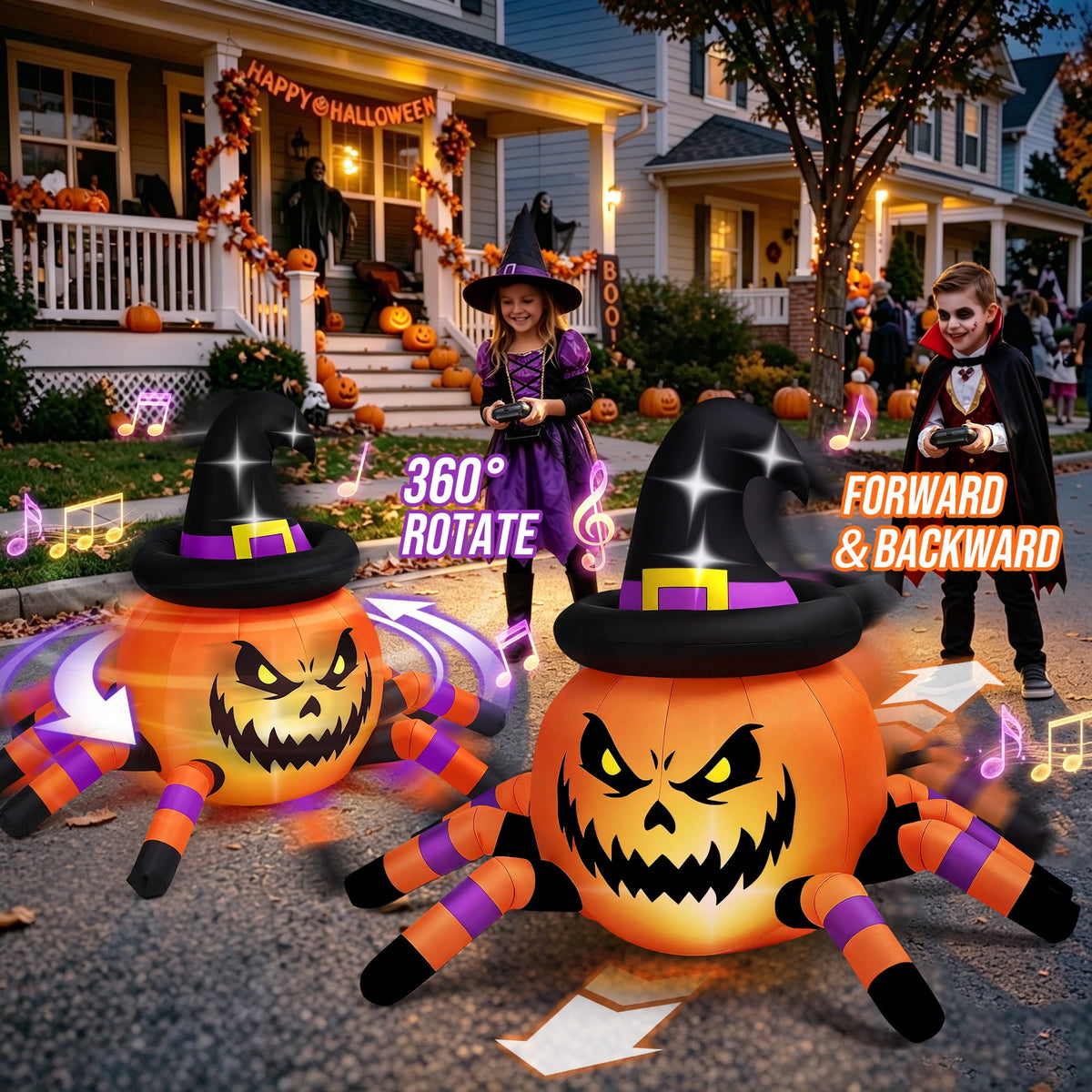 Firstness 2.4GHz Remote Control Halloween Inflatable Car Blow ups Pumpkin Ghost Rc Car,3 Music and LED Lights,360° Rotation,Aged 3+