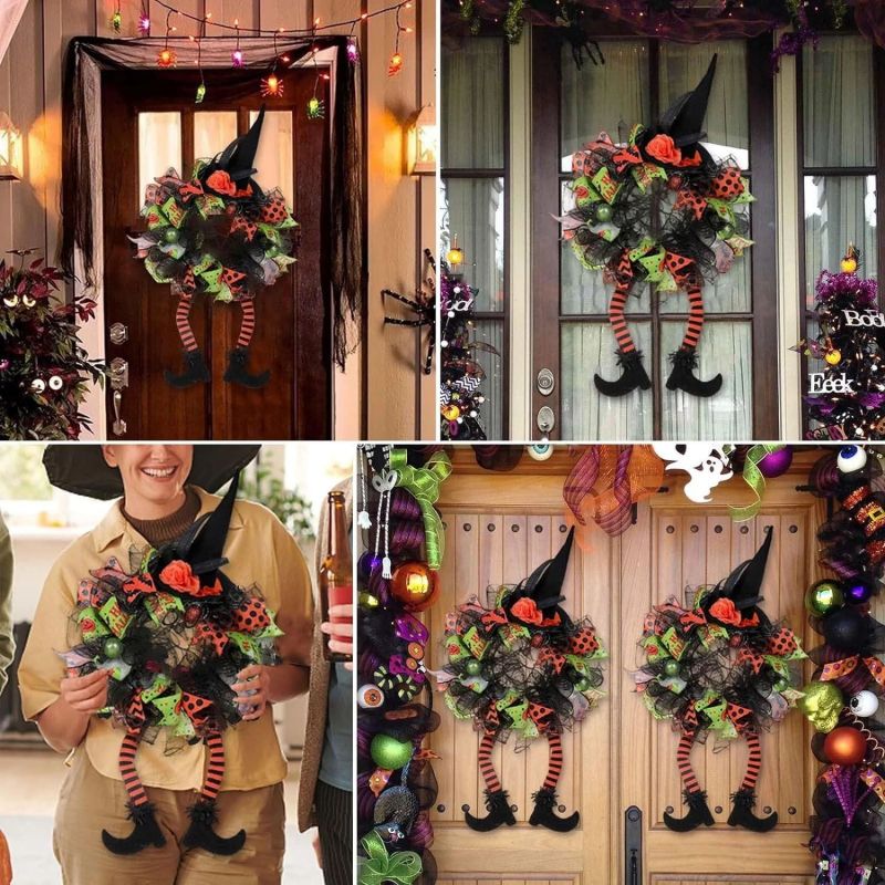 ZOELNIC Halloween Wreath,,29.5 Inch Witch Halloween Wreath with Hat Witches Legs Pumpkin, Halloween Decorations for Front Door,Porch,Window,Indoor and Outdoor Decor