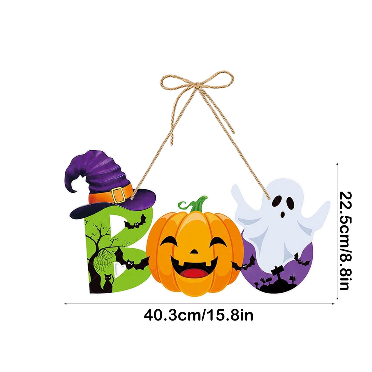 Generic Halloween Door Hanging Decor Pumpkin Ghost Bat Paper Sign Indoor Outdoor Front Door Decoration 16 Inch